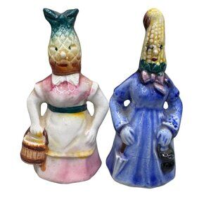 1950's Anthropomorphic Corn and Pineapple Picnic Ladies Salt & Pepper Shaker Set